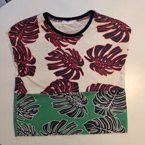 Zara W&B Collection Monstera print woven T-shirt
